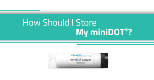 Graphic image showing the miniDOT logger with text that reads, "How should I store my miniDOT?"