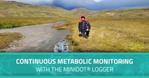 Dr. Eoin O’Gorman investigating how temperature alters the metabolic rates of salmonid fish like Brown Trout and Atlantic Salmon. Text overlay says, "Continuous Metabolic Monitoring with the miniDOT® Logger."