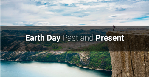 An American waterway, vital to the Great Lakes ecosystem, potentially at risk of industrial degradation with text stating “Earth Day Past and Present.”