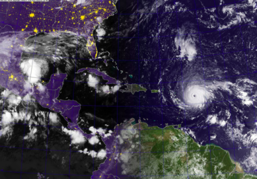 A graphic of Hurricane Irma gaining steam in the Atlantic Ocean.