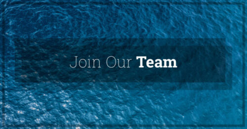 Body of water with words, "Join Our Team," in a white font. Company is encouraging applicants to apply for a open position.